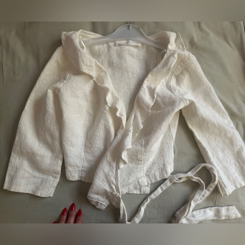 Astr Cream Textured Wrap Blouse